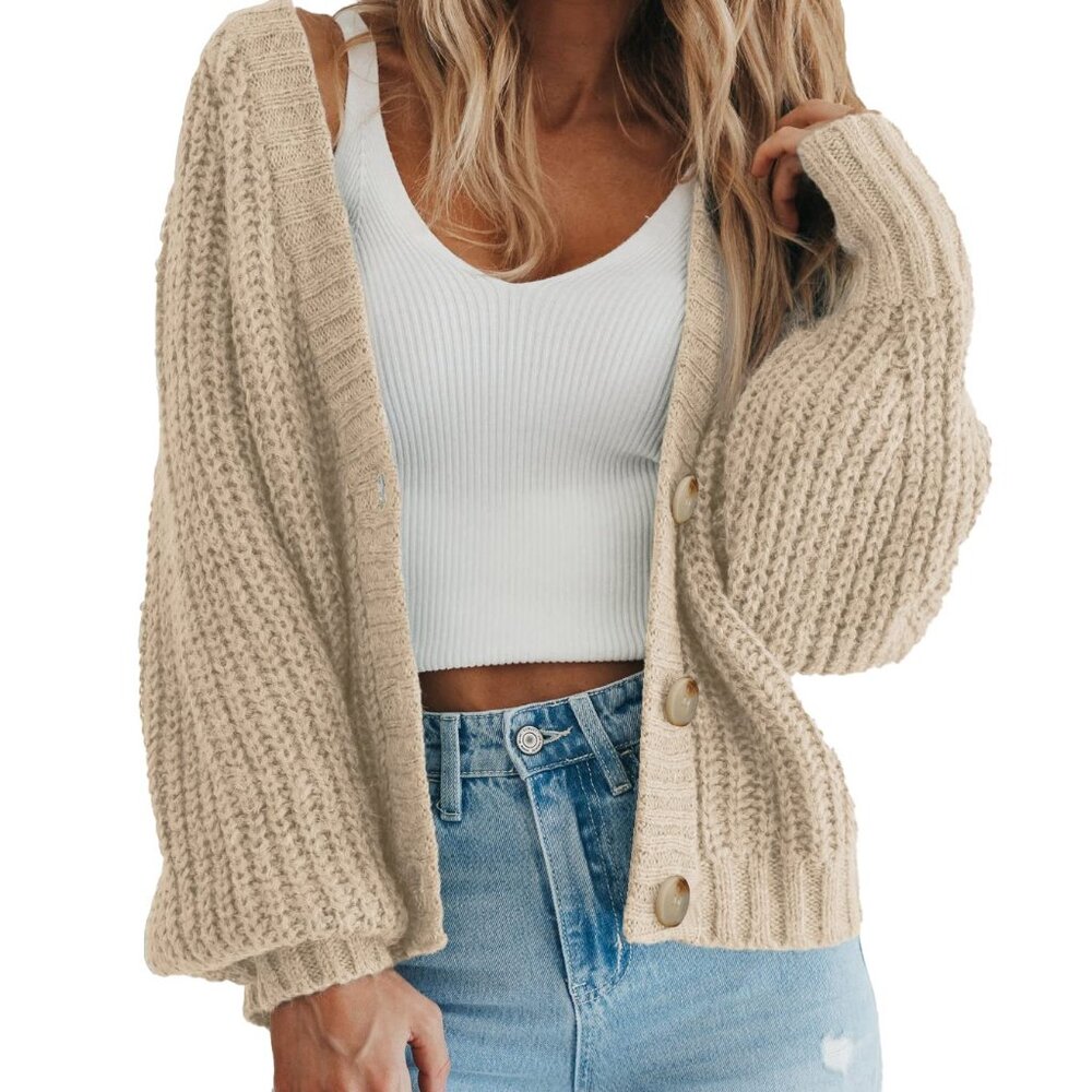 Chunky Knit Open Front Cardigan Oversized Slouchy Chic Button Sweater
